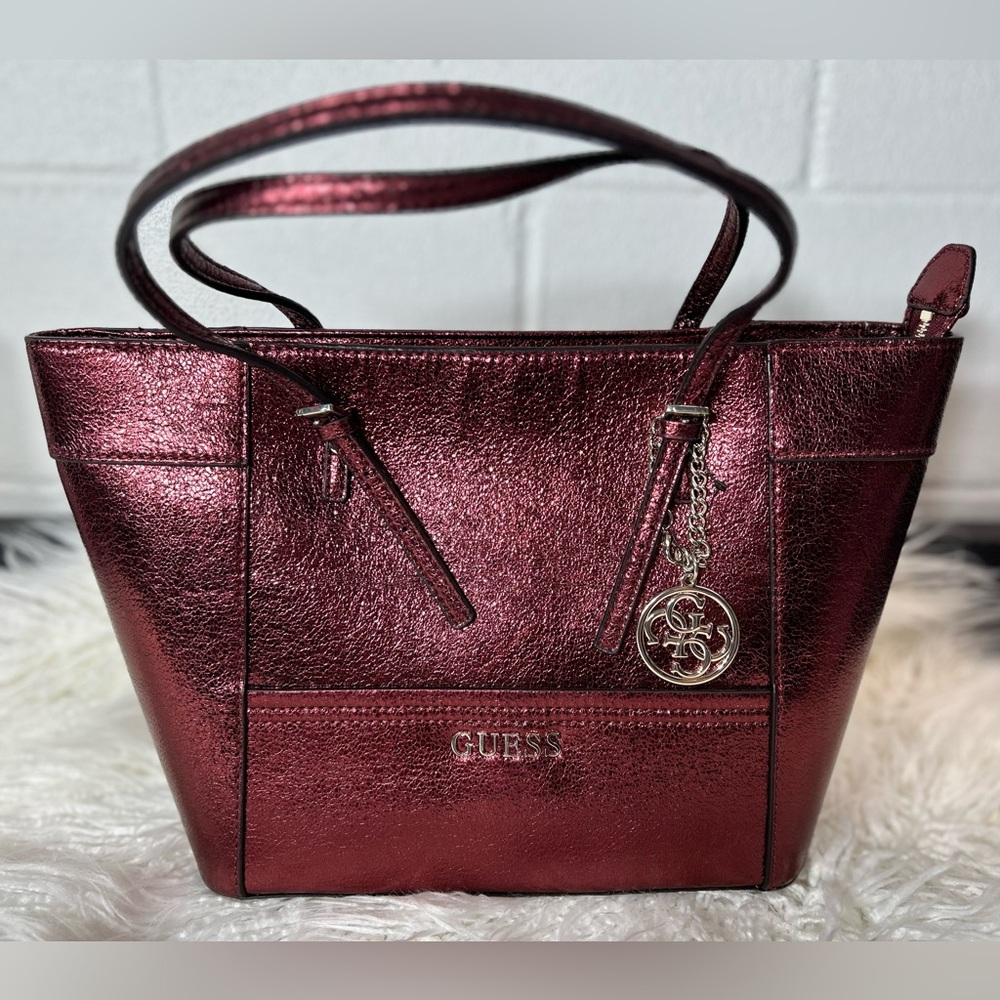 Guess Metallic Burgundy Tote Bag